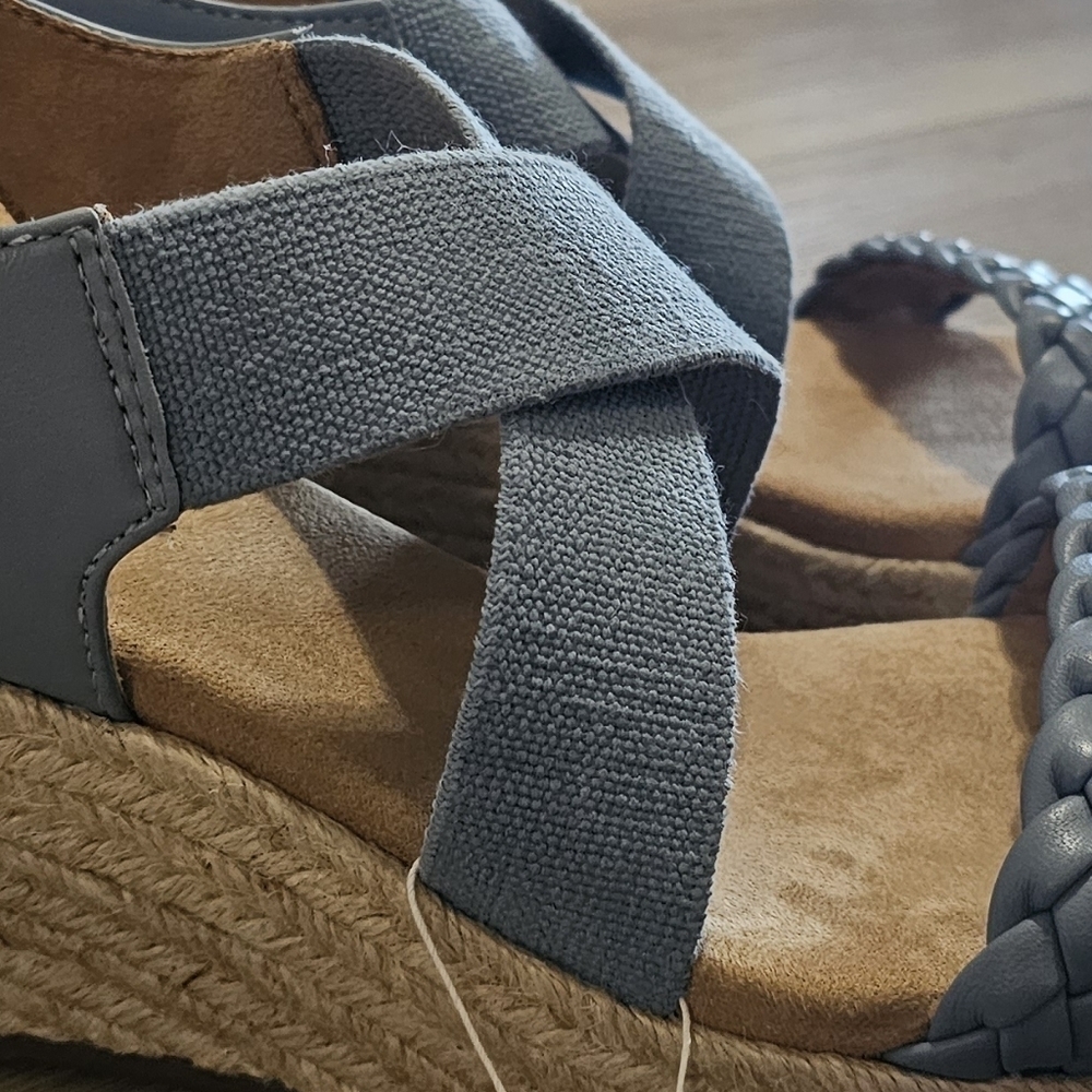 NEW Espadrille Women's Espadrille Wedge Sandals Blue Braided Elastic Slingback - Picture 7 of 13